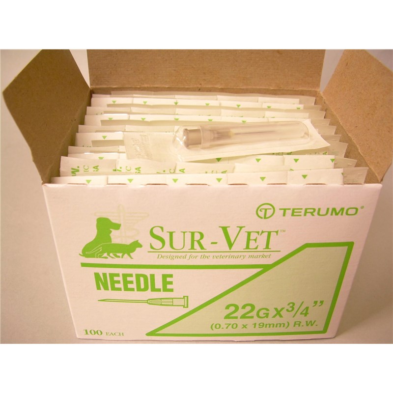 Terumo Sur-Vet Needle 22g x 3/4&quot; Regular Wall  Plastic Hub