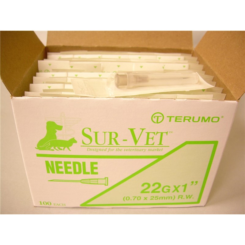Terumo Sur-Vet Needle 22g x 1&quot; Regular Wall  Plastic Hub