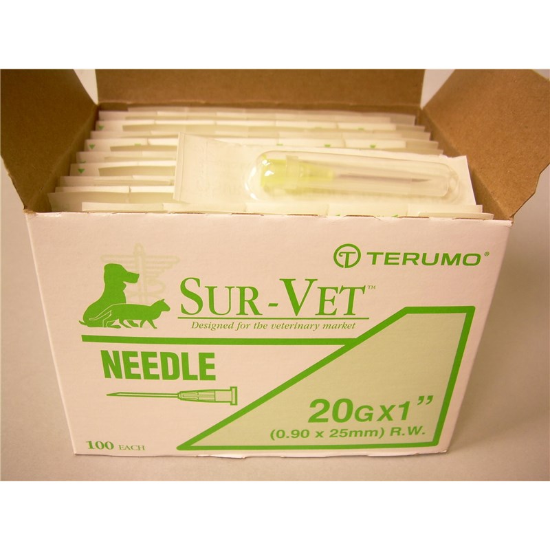 Terumo Sur-Vet Needle 20g x 1&quot; Regular Wall  Plastic Hub
