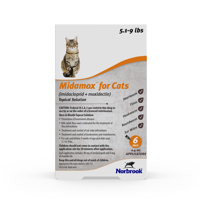 Midamox Topical Small Cat 5.1-9lb  6 dose SINGLE CARD