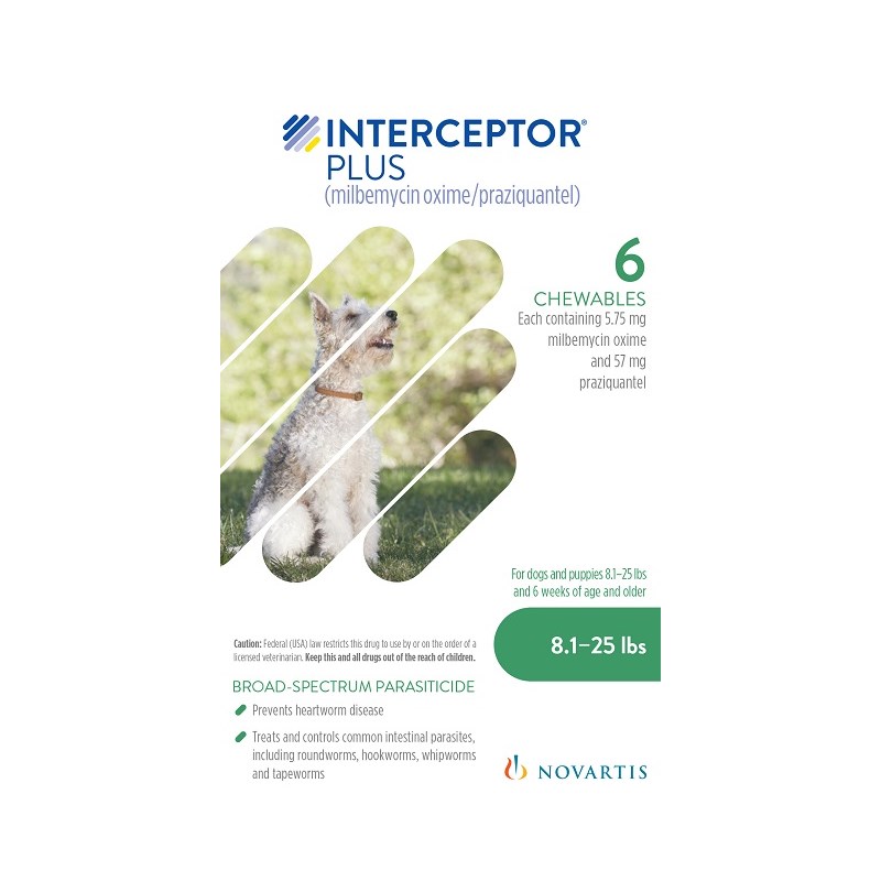 Interceptor Plus Green 5.75mg 8.1-25lb 6 dose 5/pk