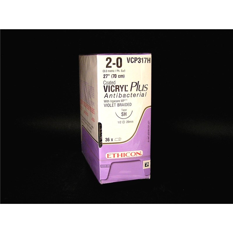 Suture 2/0 Vicryl Plus 27&quot; (SH) 26mm 1/2&quot; Circle Taper Point 36ct