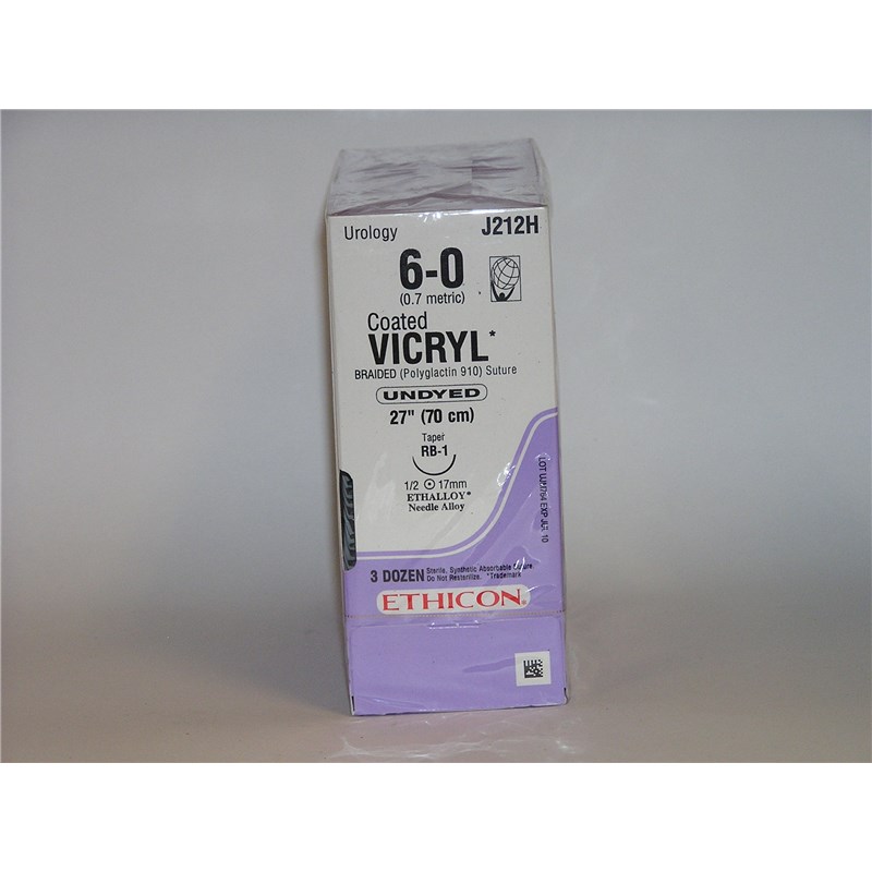 Suture 6/0 Vicryl 27&quot; Undyed (RB-1) 17mm 1/2&quot; Circle Taper Point 36ct