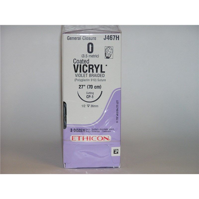 Suture 0 Vicryl Violet 36&quot; (CP-1) 40mm 1/2&quot; Circle Reverse Cutting  36ct