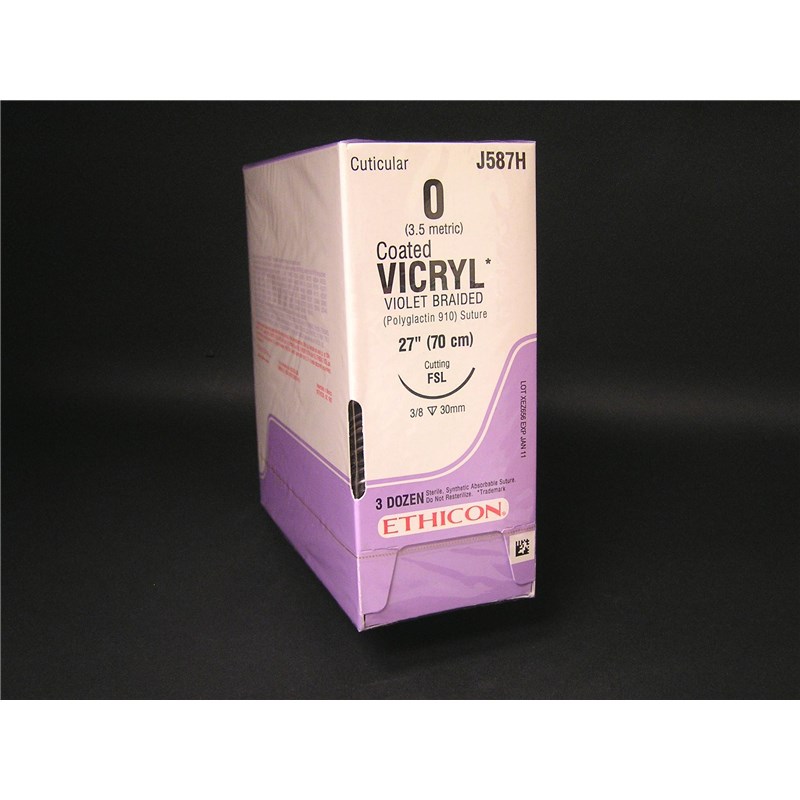 Suture 0 Vicryl 27&quot; Violet (FSL) 30mm 3/8&quot; Circle Reverse Cutting  36ct