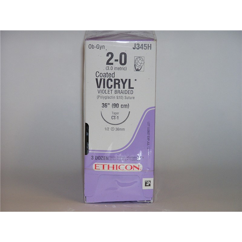 Suture 2/0 Vicryl Violet 36&quot; (CT-1) 36mm 1/2&quot; Circle Taper Point 36ct