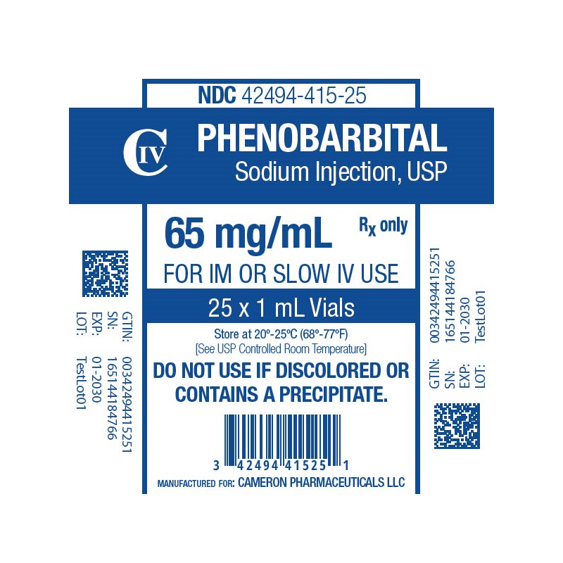 Phenobarbital Injection 65mg 1ml  25/pk C4  FULL BOX ONLY!