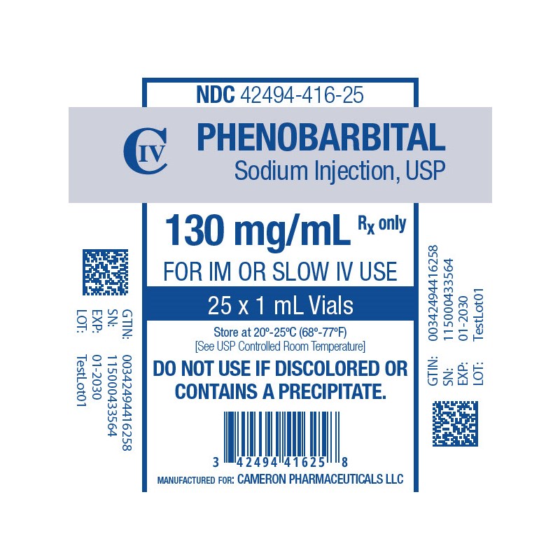 Phenobarbital Injection 130mg 1ml  25/pk  C4  FULL BOX ONLY!