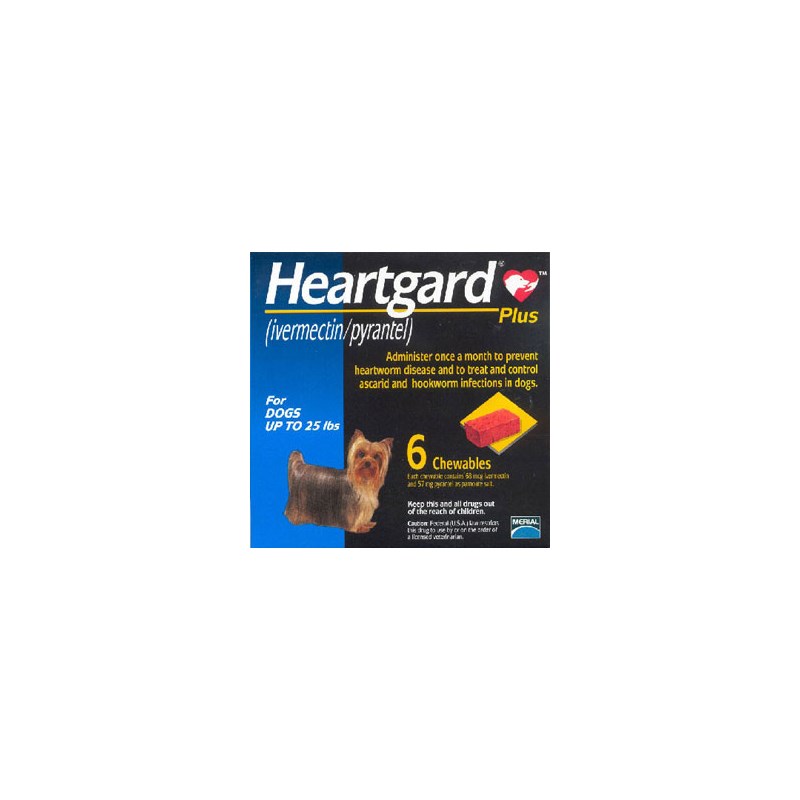 Heartgard Plus Chew 0-25Lb  Blue 68mcg 6 Month 10x6ds