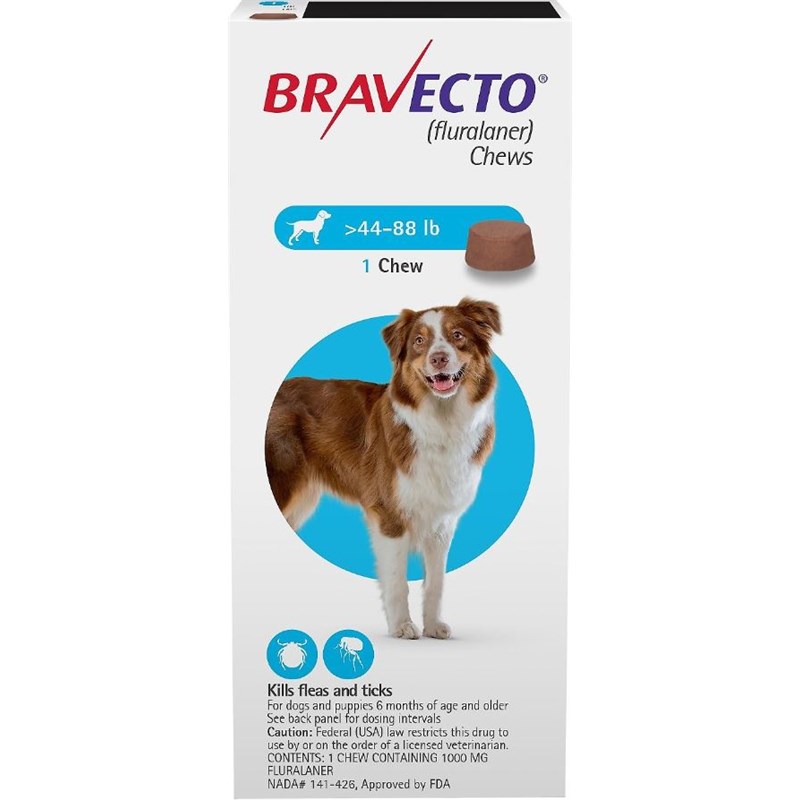 Bravecto Chews 44-88Lb 10 Cards x 1ds  Blue