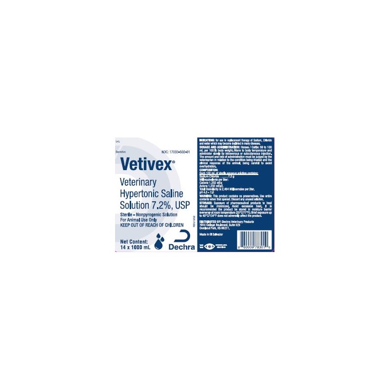 Vetivex HYPERTONIC Saline Solution 7.2%  1000ml  14/case
