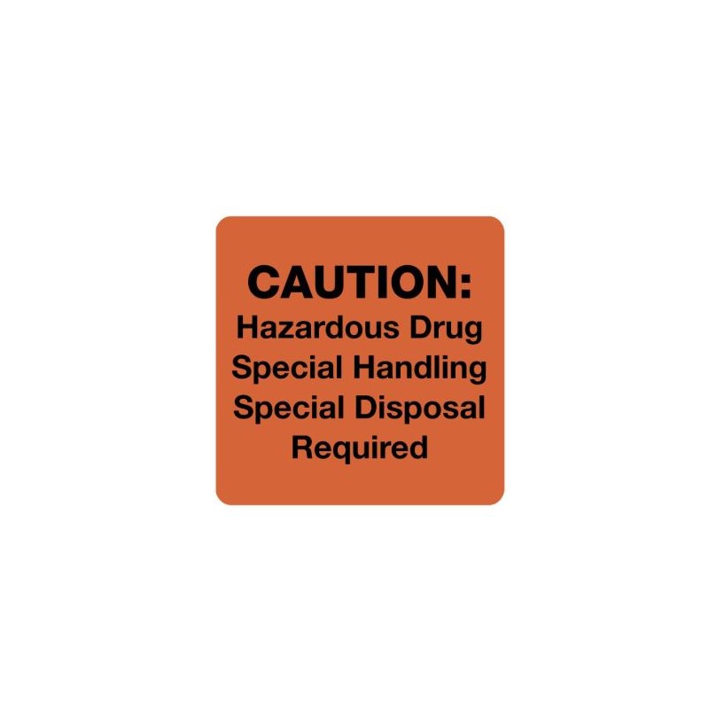 Hazardous Drug Label 3&quot; x 3&quot; 320/roll Orange