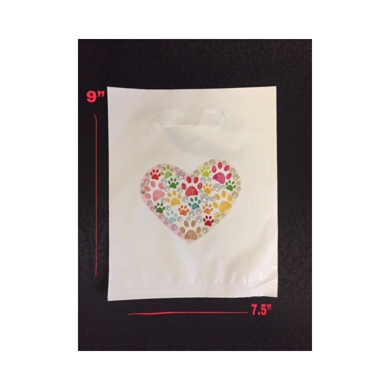 Paw Print Heart Pharmacy Bag 7.5&quot; x 9&quot;  25ct