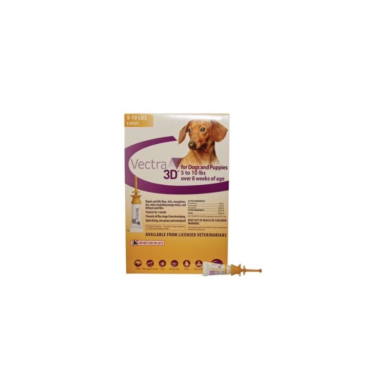 Vectra 3D Dogs and Puppies Yellow 5-10lbs 6 dose SINGLE CARD
