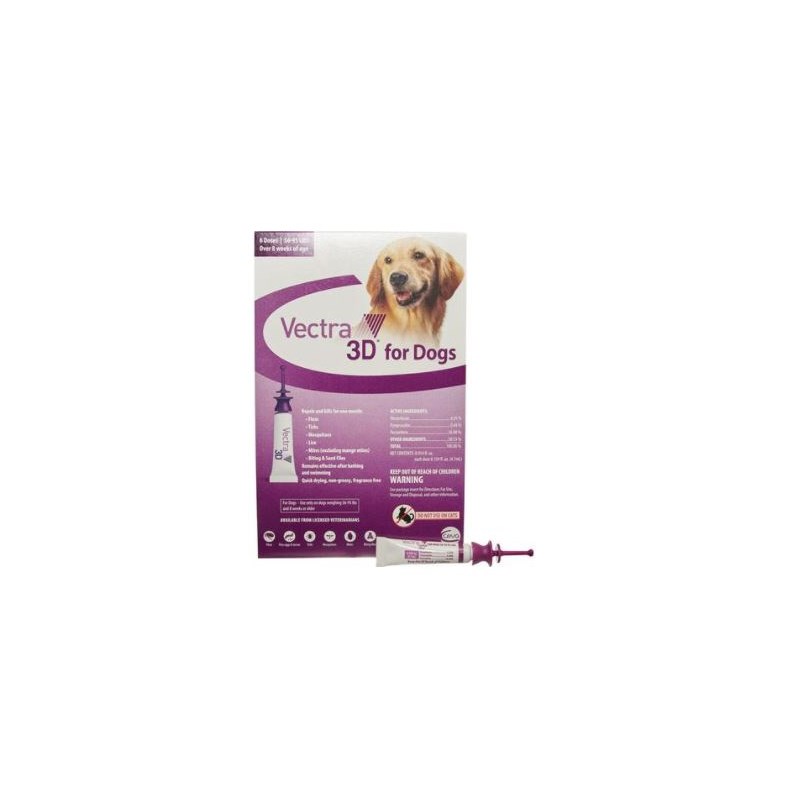 Vectra 3D Dogs and Puppies Purple 56-95lbs 6 dose SINGLE CARD