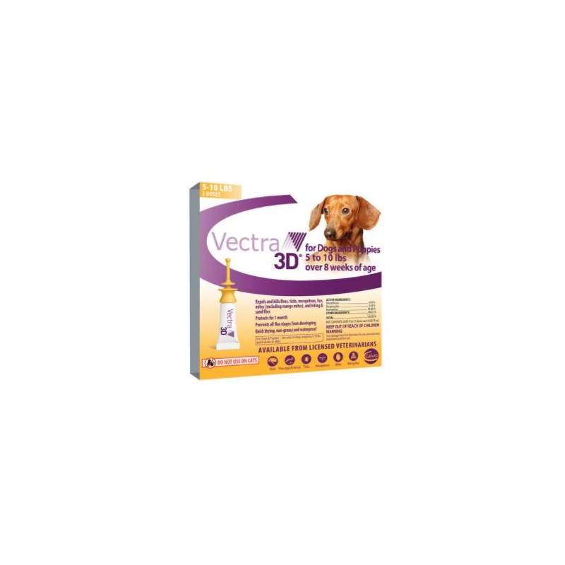 Vectra 3D Dogs and Puppies Yellow 5-10lbs 3 dose SINGLE CARD