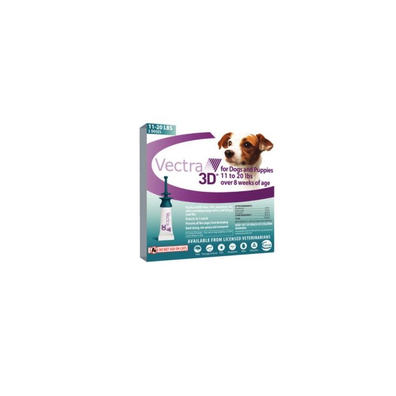 Vectra 3D Dogs and Puppies Teal 11-20lbs 3 dose SINGLE CARD