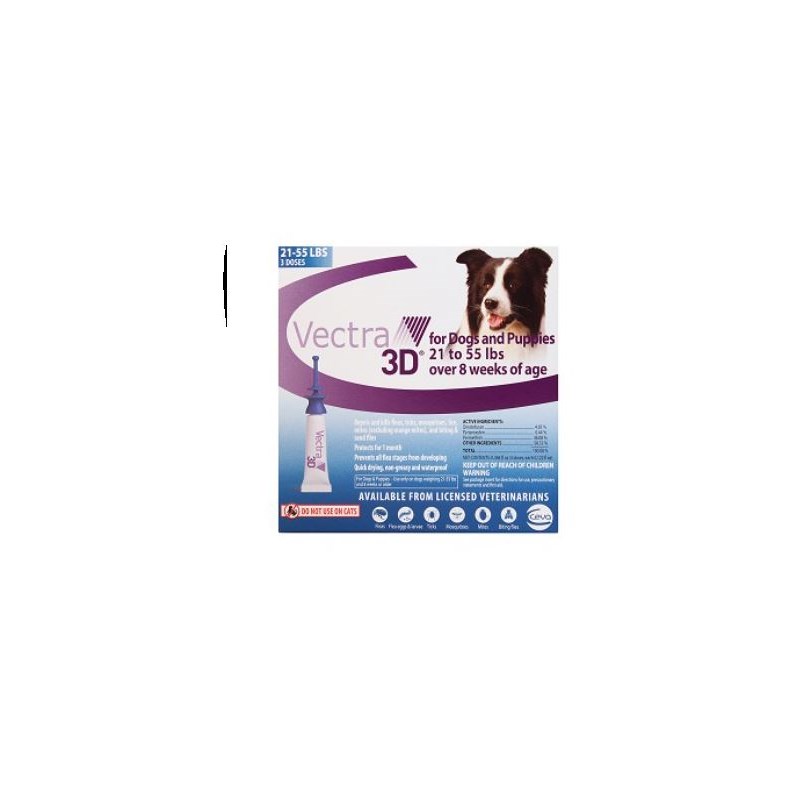 Vectra 3D Dogs and Puppies Blue 21-55lbs 3 dose SINGLE CARD