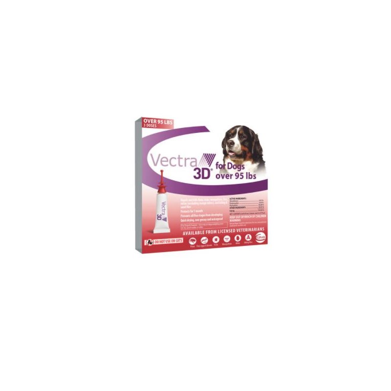 Vectra 3D Dogs and Puppies Red 95+ lbs 3 dose SINGLE CARD