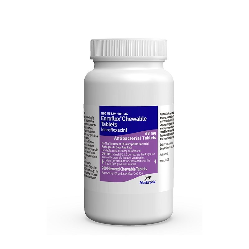 Enroflox (Enrofloxacin) Chew Tab 68 mg 200ct Norbrook