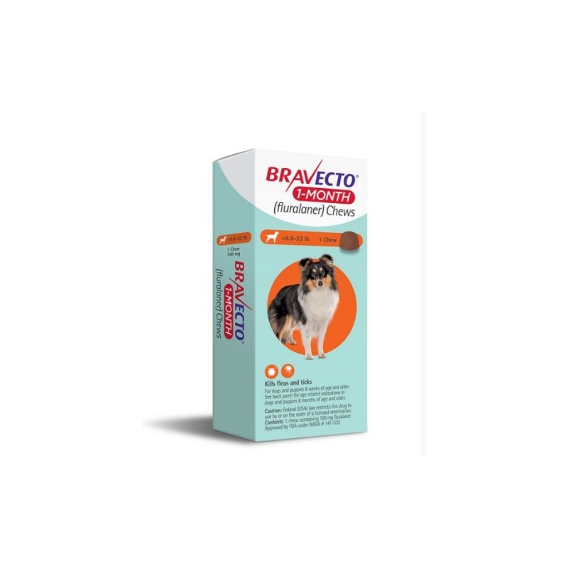 Bravecto 1 MONTH Chew 9.9-22 lbs 1ds/card  10 cards/box