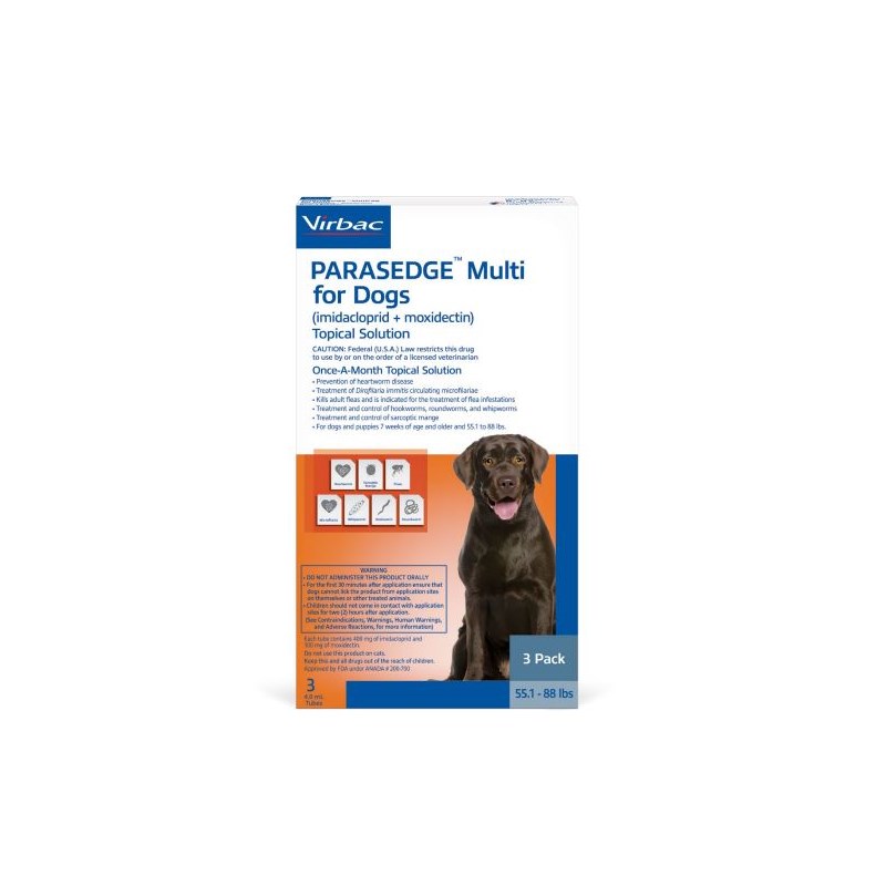Parasedge&trade; Multi for Dogs 55.1-88lbs 3 doses/card 10 cards/box