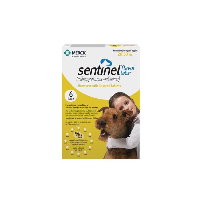 Sentinel Flavor Tabs Yellow 26-50lbs 6 Dose