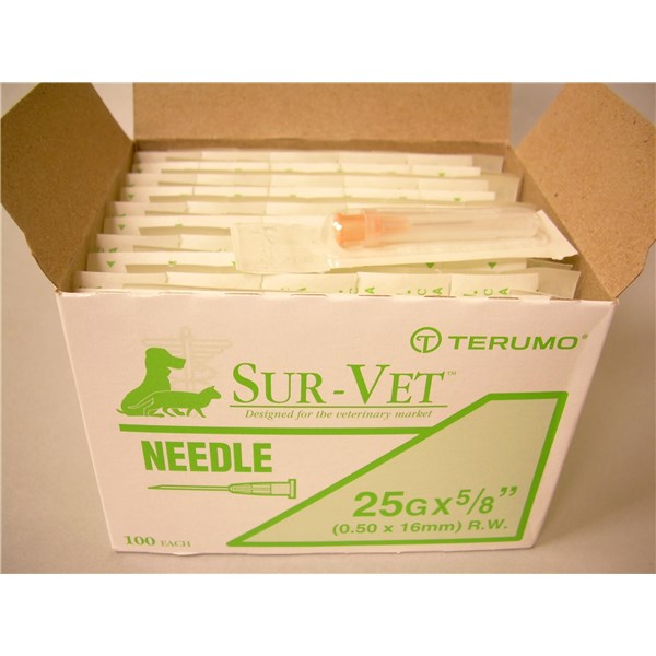 Terumo Sur-Vet Needle 25g x 5/8&quot; Regular Wall  Plastic Hub