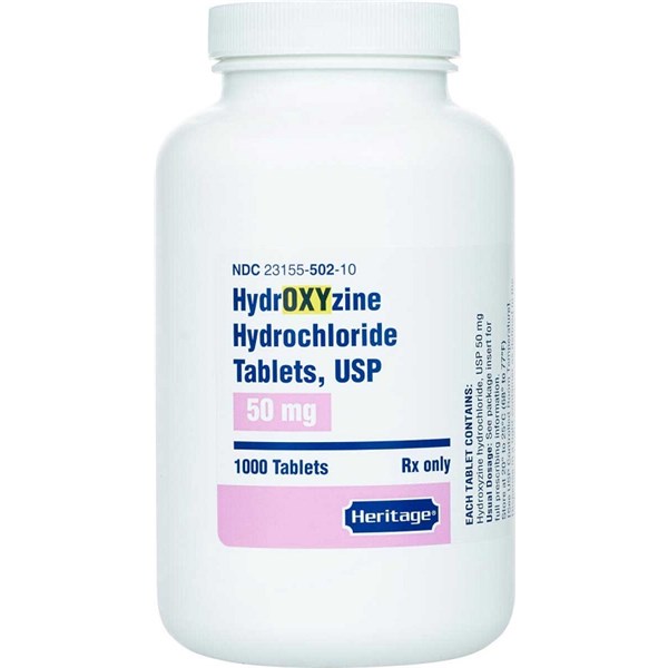 Hydroxyzine Tabs 50mg 1000ct  Heritage/ Avet Label