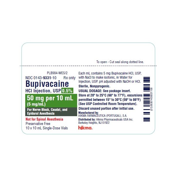 Bupivacaine Injection 0.5% 10ml 10pk  FULL BOX ONLY
