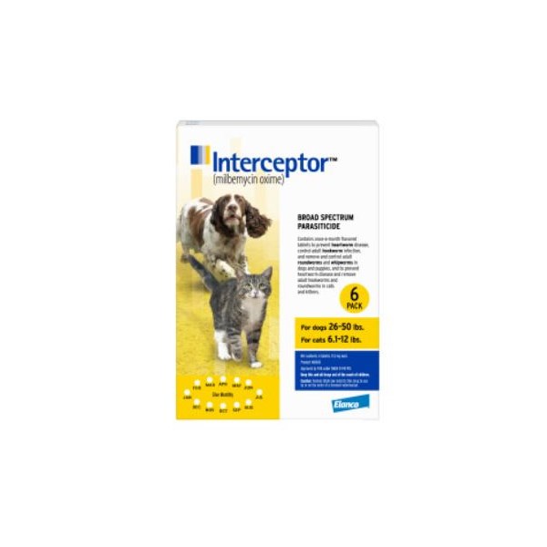 Interceptor Yellow 11.5mg 26-50lb 6 dose 10pk