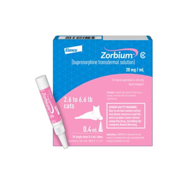 Zorbium (Buprenorphine) Transdermal Solution for Cats 2.6-6.lbs 20mg/ml 0.4ml 10/pk C3