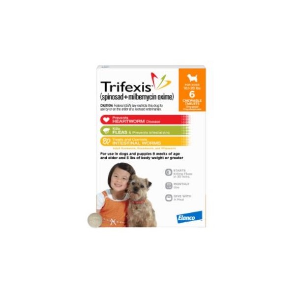 Trifexis Chew Tabs  10-20lbs  Orange 6 month 10 cards/bx