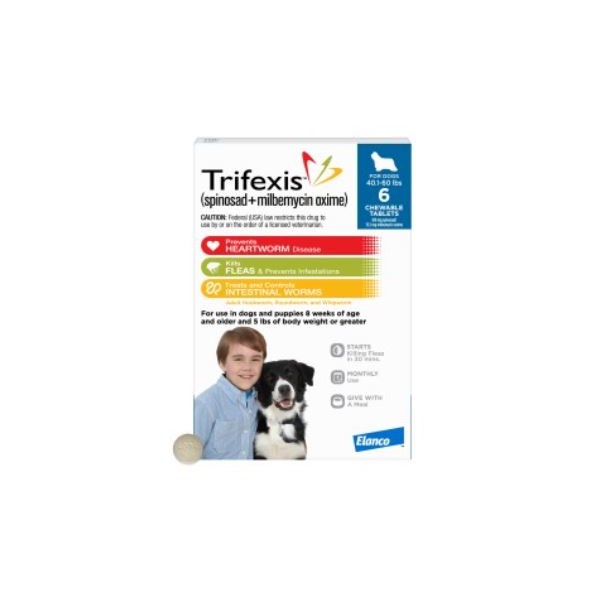 Trifexis Chew Tabs 40-60lbs  Blue  6 month 10 cards/bx