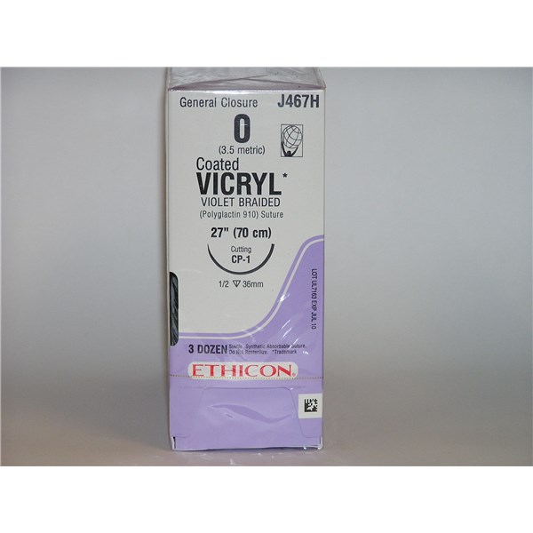 Suture 0 Vicryl Violet 36&quot; (CP-1) 40mm 1/2&quot; Circle Reverse Cutting  36ct