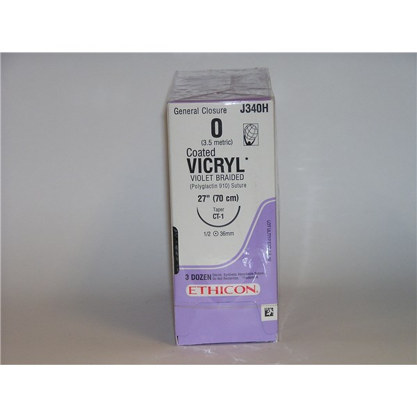 Suture 0 Vicryl 27&quot; Violet (CT-1) 36mm 1/2&quot; Circle Taper Point 36ct