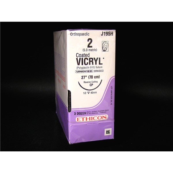 Suture 2 Vicryl  27&quot; (CP) 40mm 1/2&quot; Circle Reverse Cutting  36ct