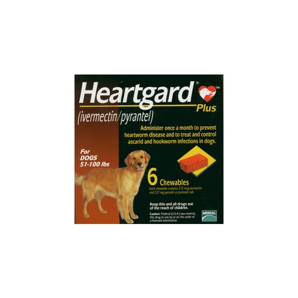 Heartgard Plus Chew 51-100lb Brown 272mcg 6 Month 10x6ds