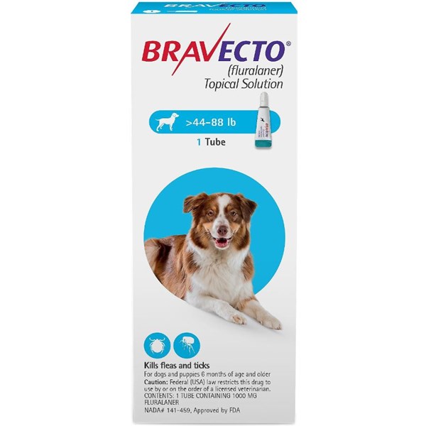 Bravecto Dog Topical Solution 44-88lbs 250mg Blue 10x1ds