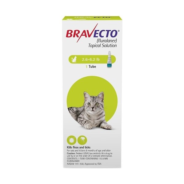 Bravecto Cat Topical Solution 2.6-6.2lbs 112.5mg Green 10x1ds