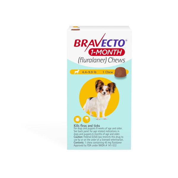Bravecto 1 MONTH Chew 4.4-9.9 lbs Yellow 1ds/card  10 cards/box