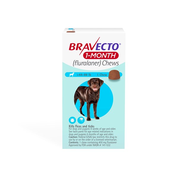 Bravecto 1 MONTH Chew 44-88 lbs Blue 1ds/card  10 cards/box