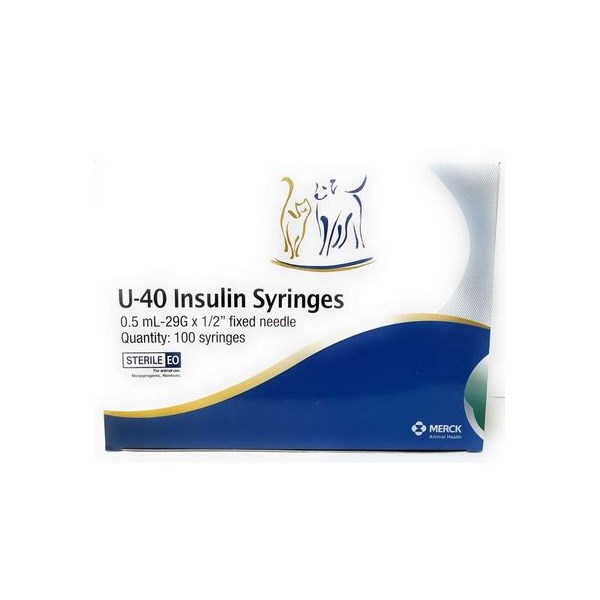 U-40 Vetsulin Insulin Syringe 0.5cc with 29g x 1/2&quot; 100/bx