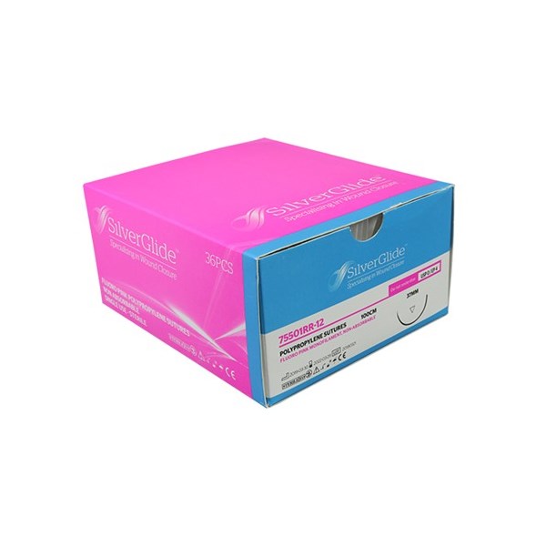 Suture 0 Polypropylene 40&quot; Fluorescent Pink  (FS) 37mm 3/8&quot; Circle Reverse Cutting 36ct