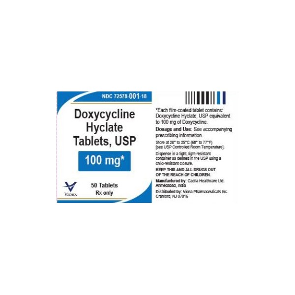 Doxycycline Tabs 100mg 50ct Viona Label