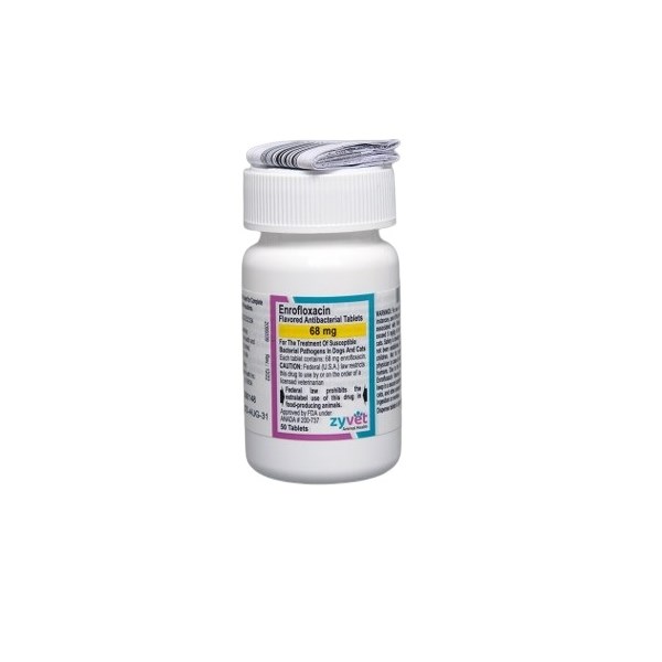 Enrofloxacin Flavored Tabs 68mg 50ct ZyVet Label