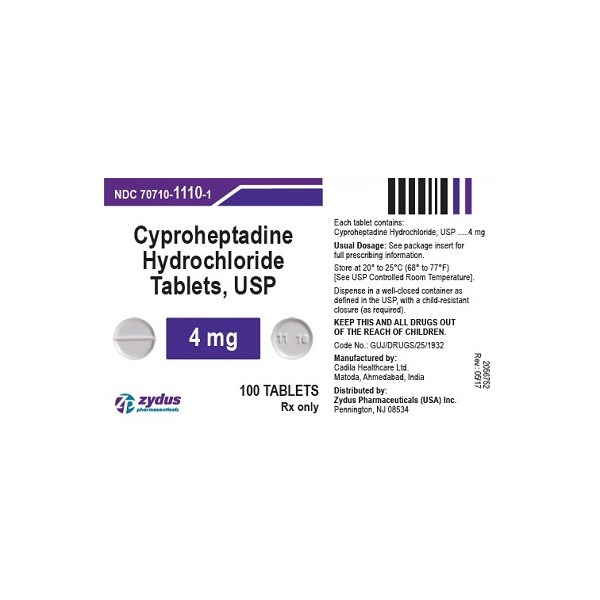 Cyproheptadine Tabs 4mg 100ct Zydus Label