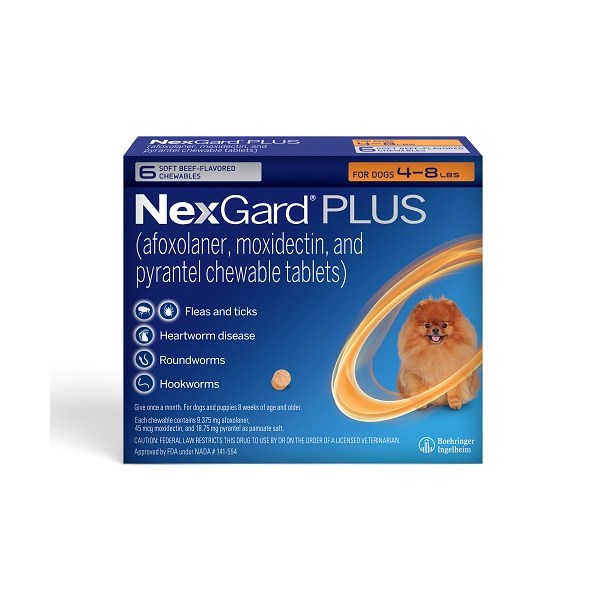 NexGard Plus Soft Chews for Dogs 4-8lbs (6 dose x 10) Orange