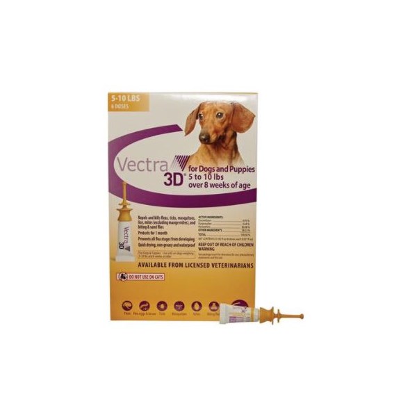 Vectra 3D Dogs and Puppies Yellow 5-10lbs 6 dose SINGLE CARD