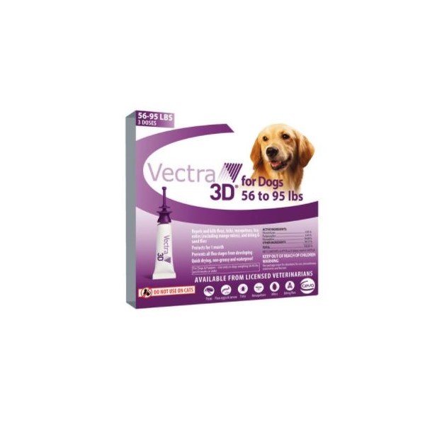 Vectra 3D Dogs and Puppies Purple 56-95lbs 3 dose SINGLE CARD
